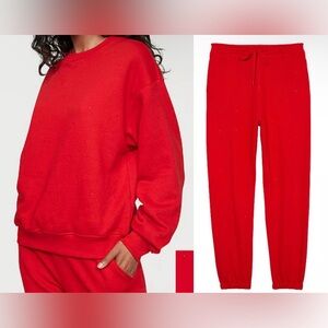 Red Stud Victoria Secret Cotton Fleece Oversized Crewneck & Sweatpants